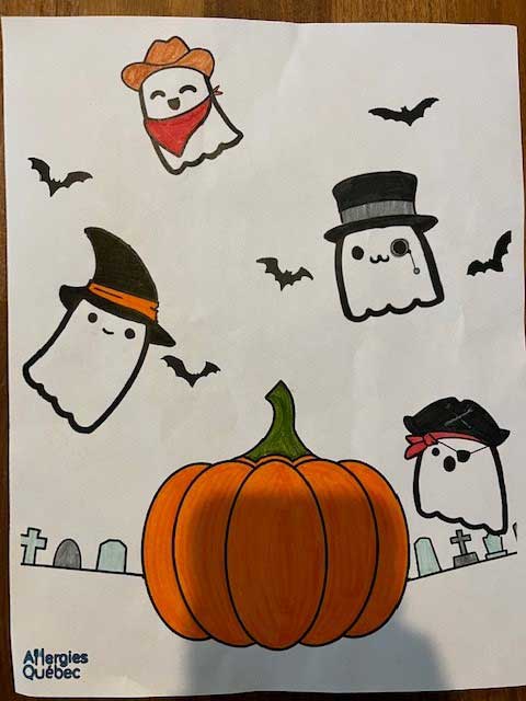 Dessin d’Halloween qui a été complété par un enfants.