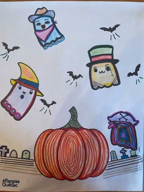 Dessin d’Halloween qui a été complété par un enfants.