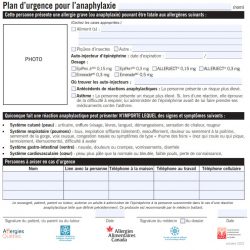 Plan d’urgence pour l’anaphylaxie